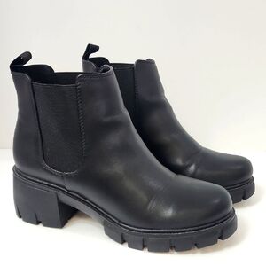 Soda Women's Midnight Black Chunky Heel Ankle Slip In Boots Eastic Sides, sz 9